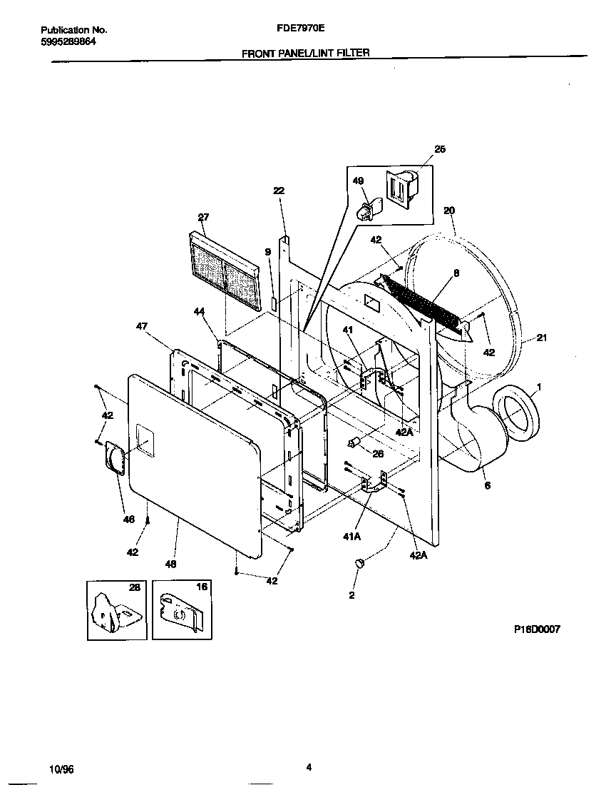 Frigidaire FDE7970EW0 front panel/lint filter diagram