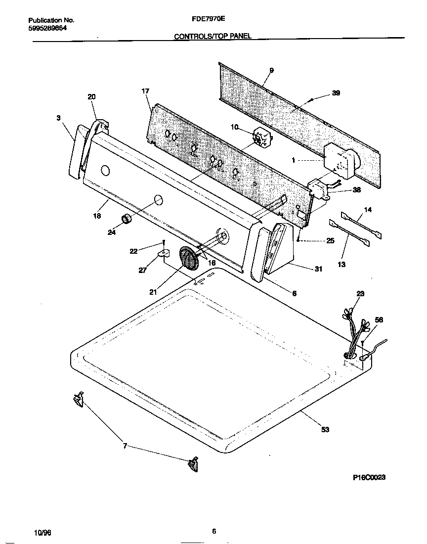 Frigidaire FDE7970EW0 controls/top panel diagram