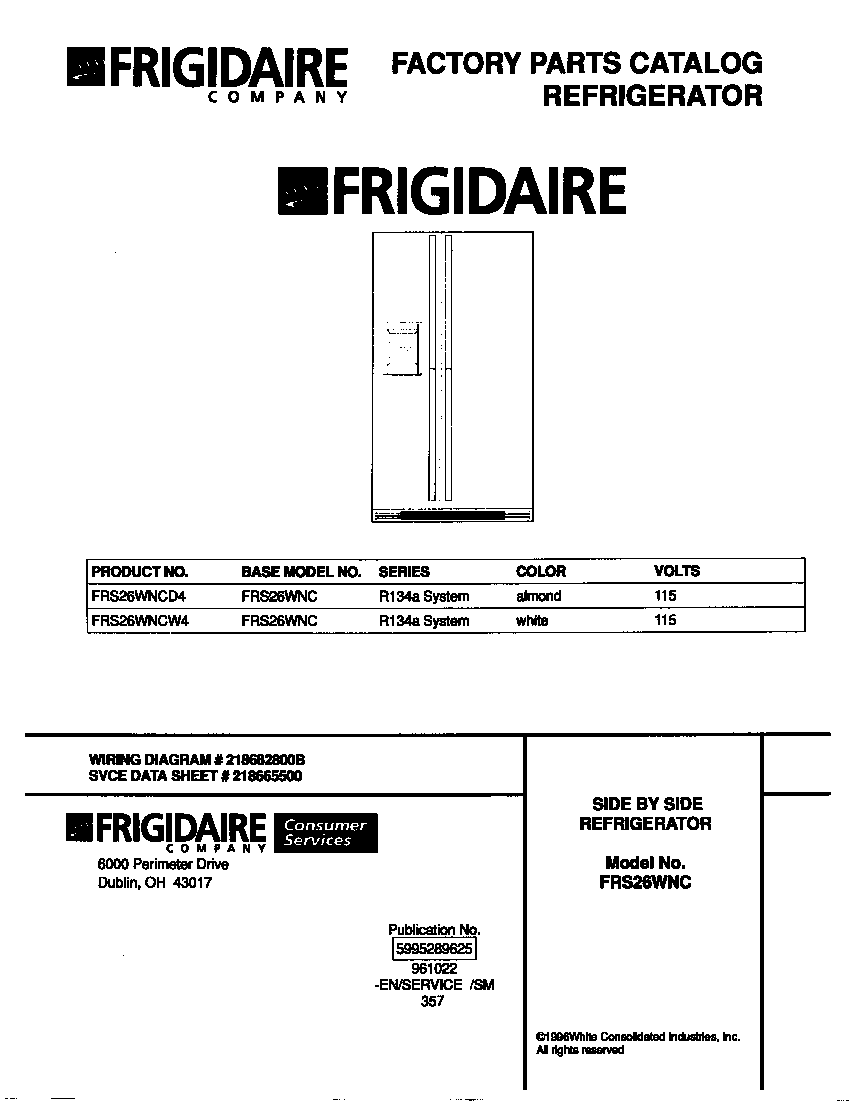 Frigidaire FRS26WNCW4 cover diagram