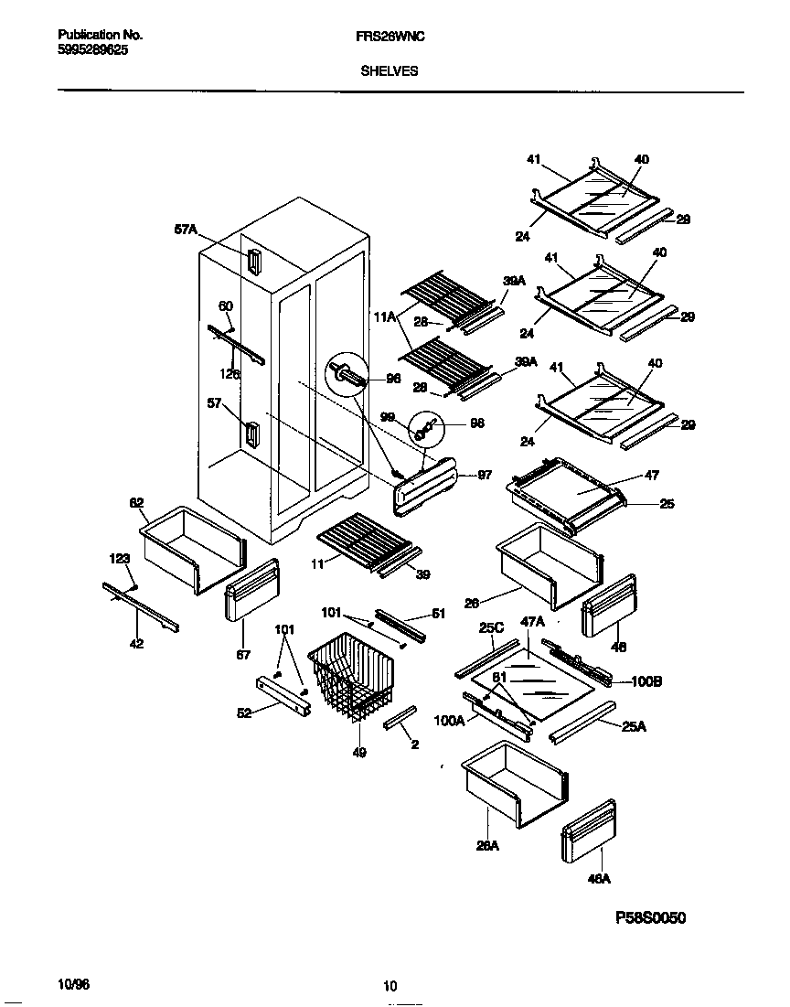Frigidaire FRS26WNCW4 shelves diagram