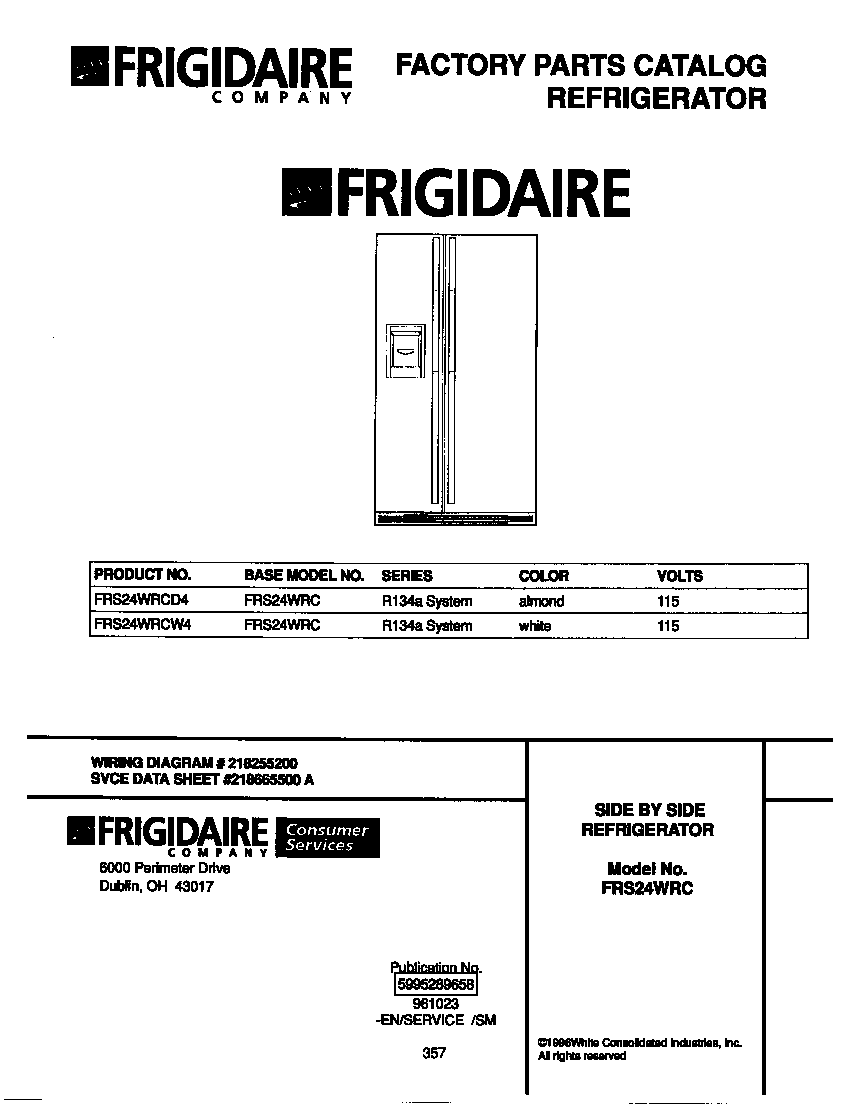 Frigidaire FRS24WRCW4 cover diagram