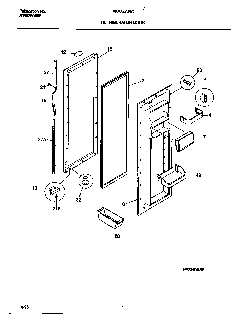 Frigidaire FRS24WRCW4 refrigerator door diagram