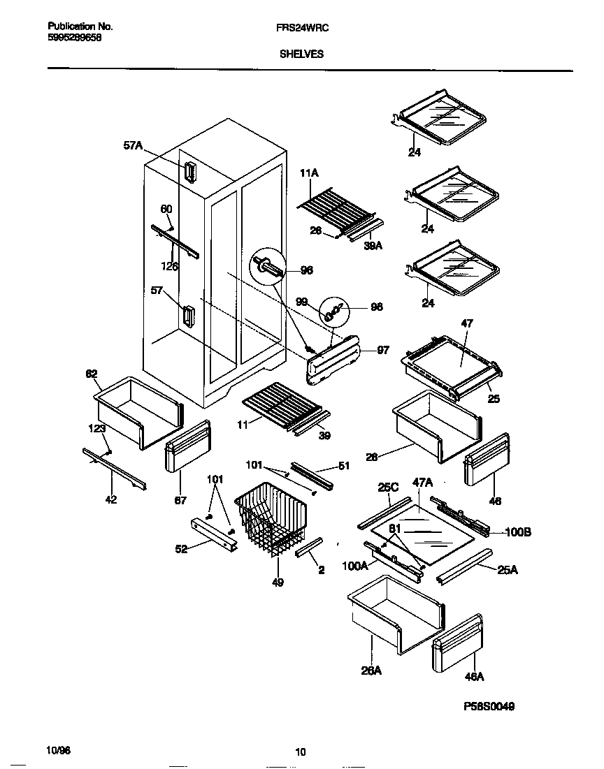 Frigidaire FRS24WRCW4 shelves diagram