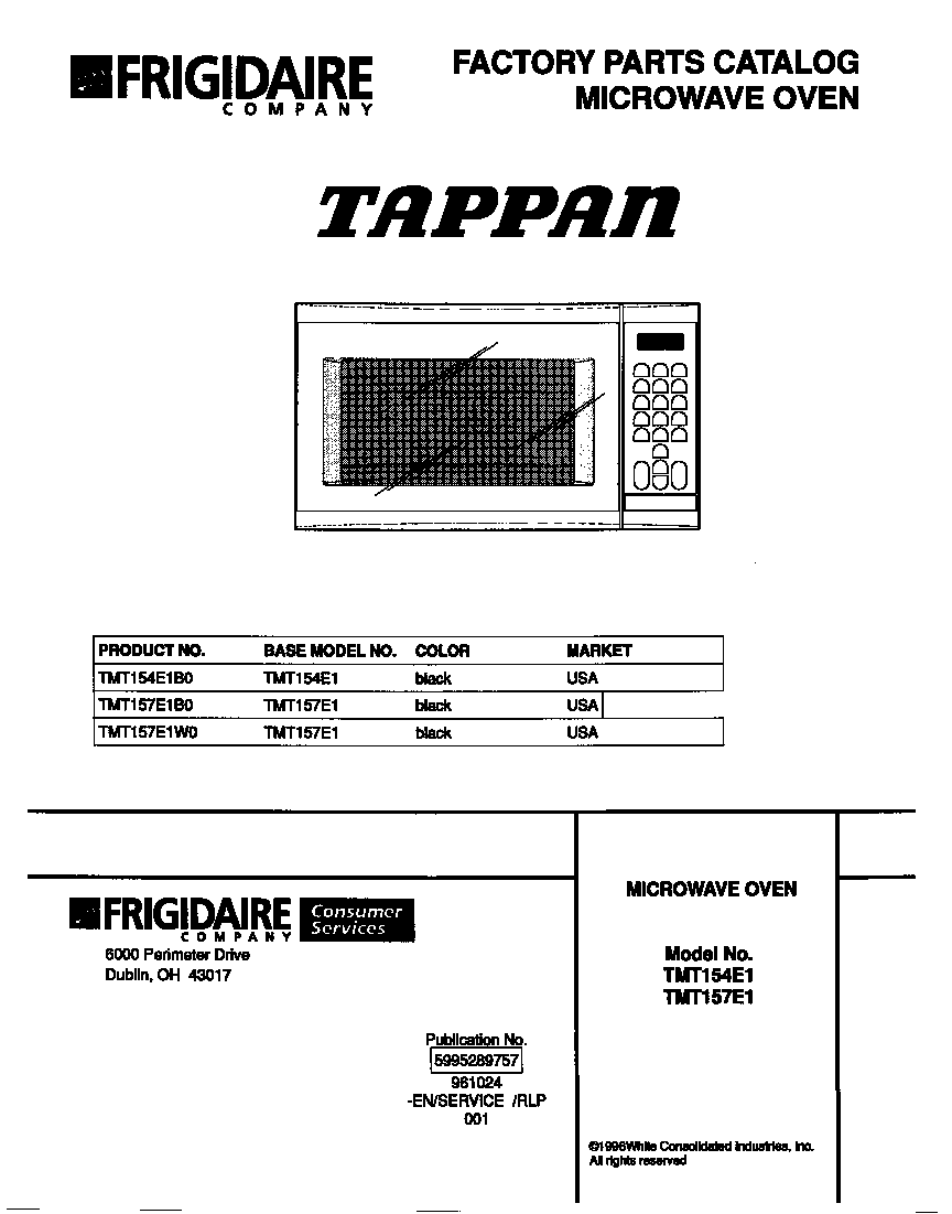 Tappan TMT154E1B0 cover diagram