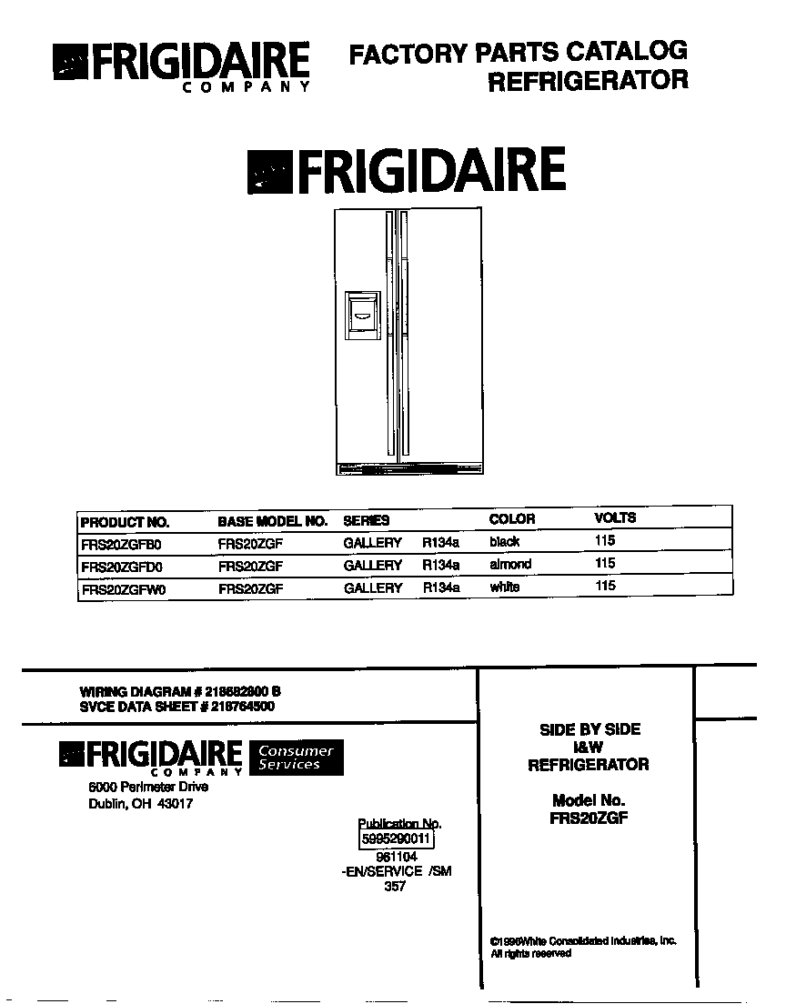 Frigidaire FRS20ZGFB0 cover diagram