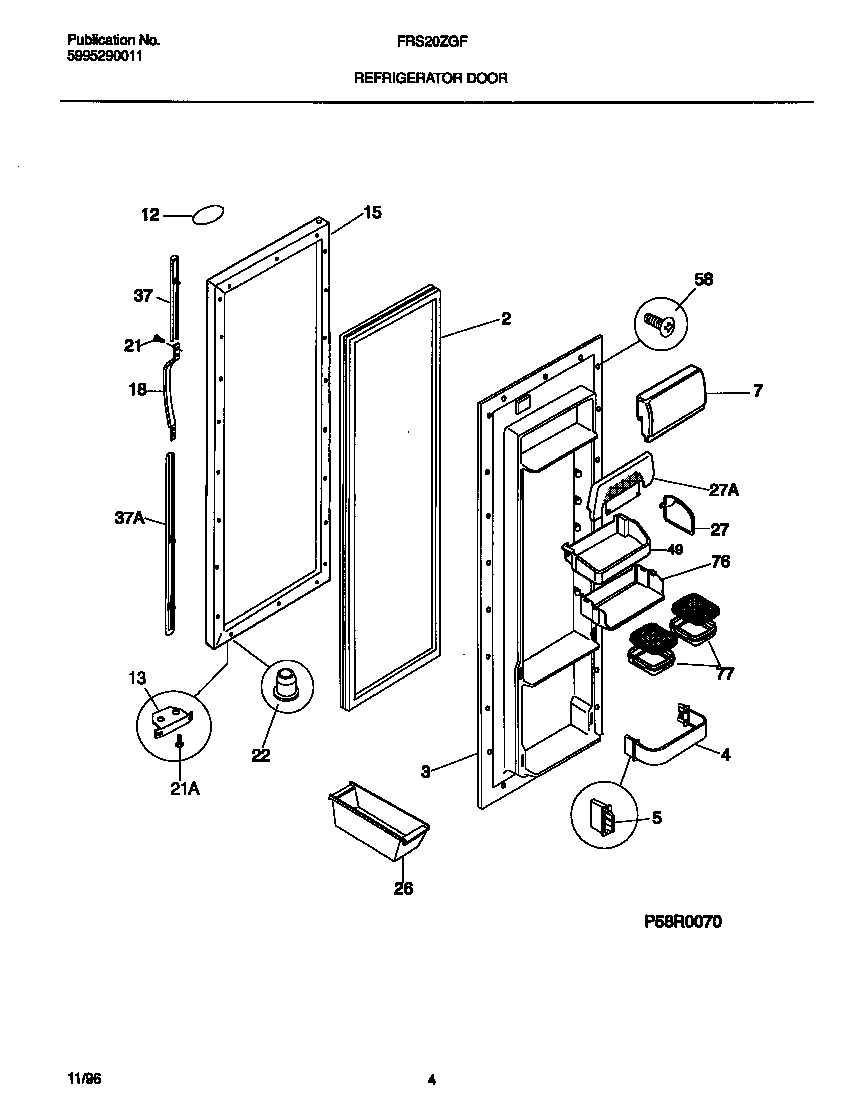 Frigidaire FRS20ZGFB0 refrigerator door diagram
