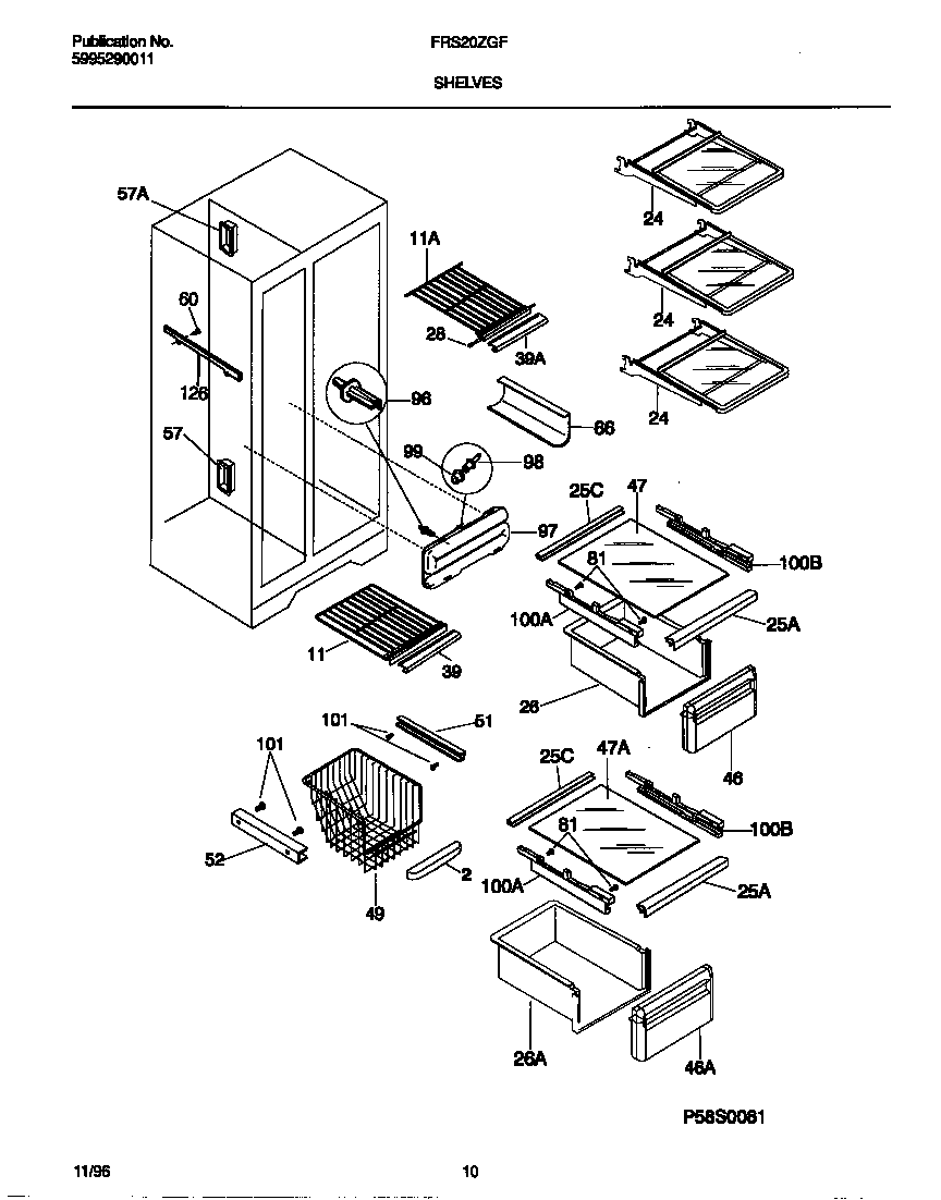 Frigidaire FRS20ZGFB0 shelves diagram