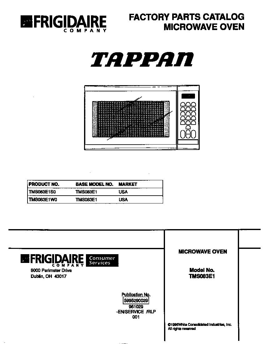 Tappan TMS083E1W0 cover diagram