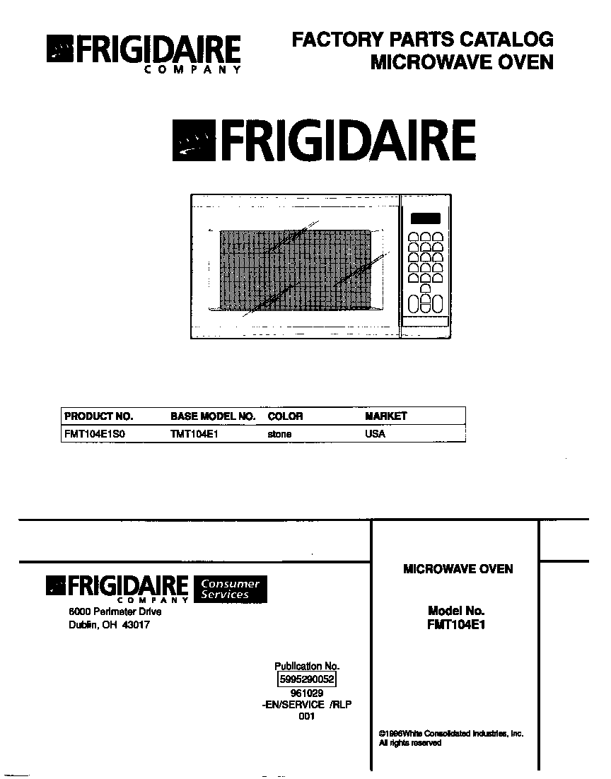 Frigidaire FMT104E1S0 cover diagram