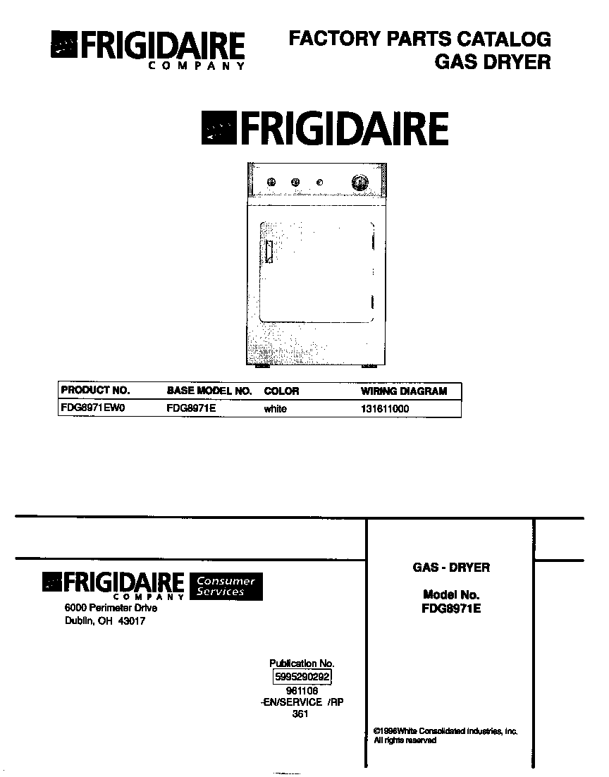 Frigidaire FDG8971EW0 cover diagram