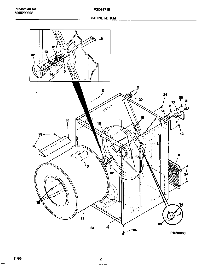 Frigidaire FDG8971EW0 cabinet/drum diagram