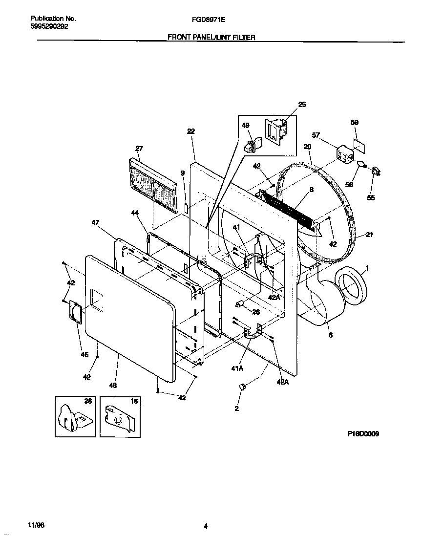Frigidaire FDG8971EW0 front panel/lint filter diagram