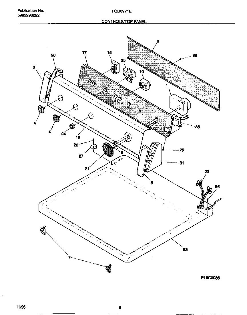 Frigidaire FDG8971EW0 controls/top panel diagram