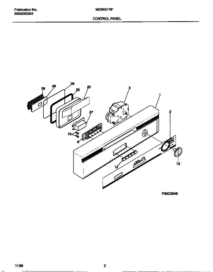 Universal/Multiflex (Frigidaire) MDB531RFR1 control panel diagram