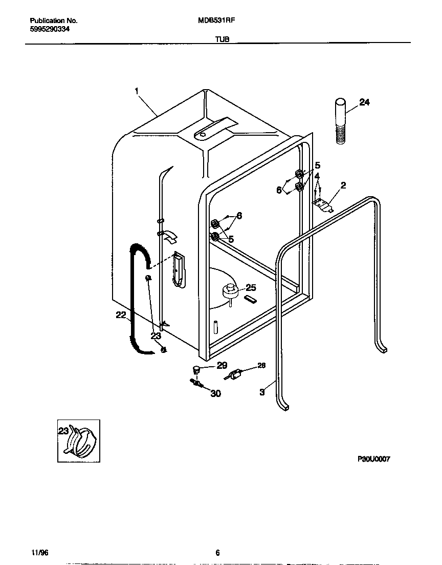Universal/Multiflex (Frigidaire) MDB531RFR1 tub diagram