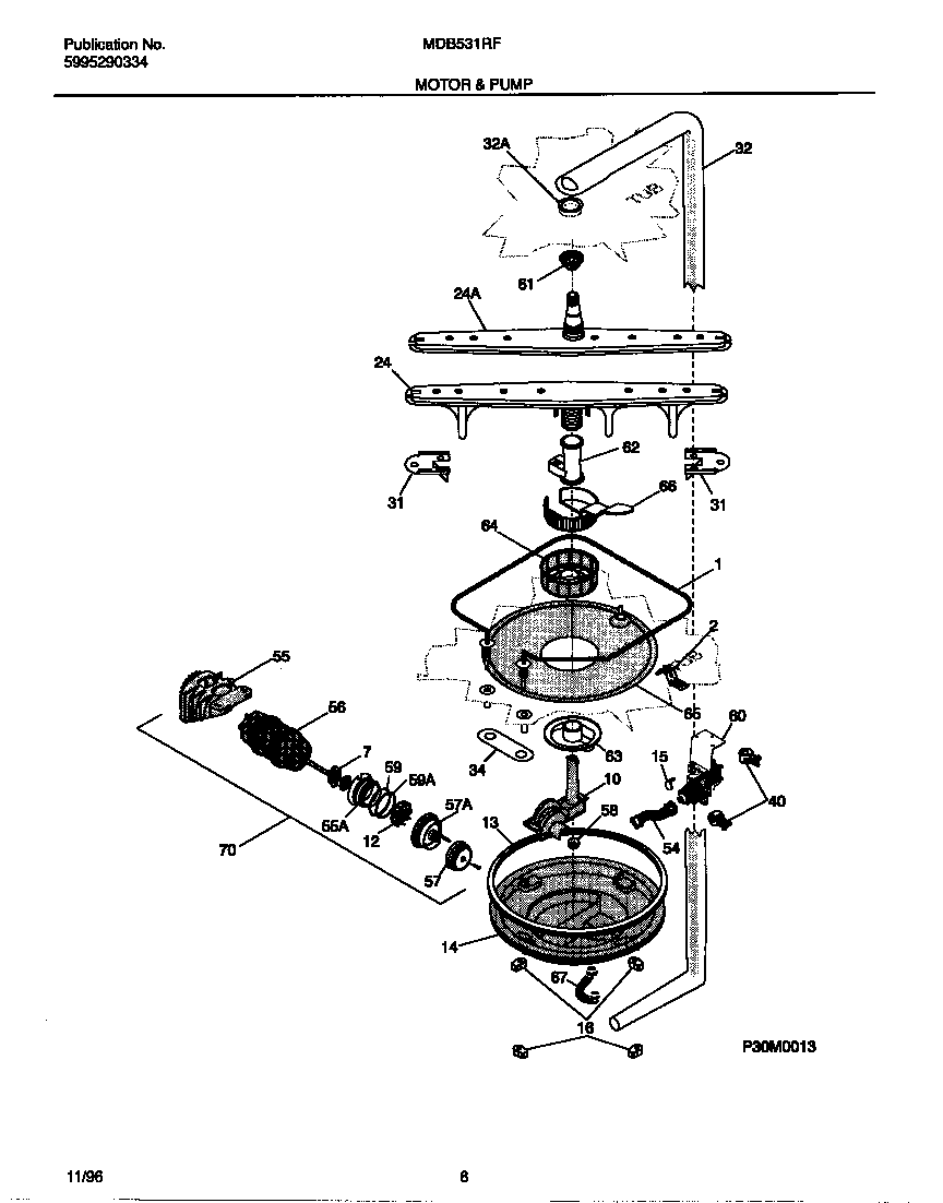 Universal/Multiflex (Frigidaire) MDB531RFR1 motor & pump diagram