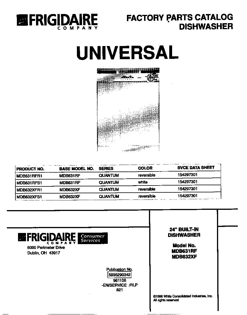 Universal/Multiflex (Frigidaire) MDB632XFS1 cover diagram