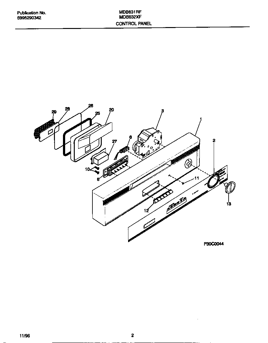 Universal/Multiflex (Frigidaire) MDB632XFS1 control panel diagram