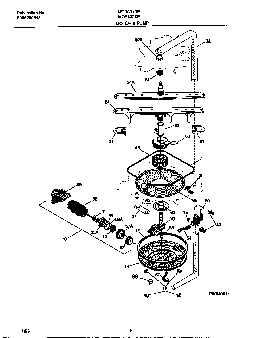 Universal/Multiflex (Frigidaire) MDB632XFS1 motor & pump diagram