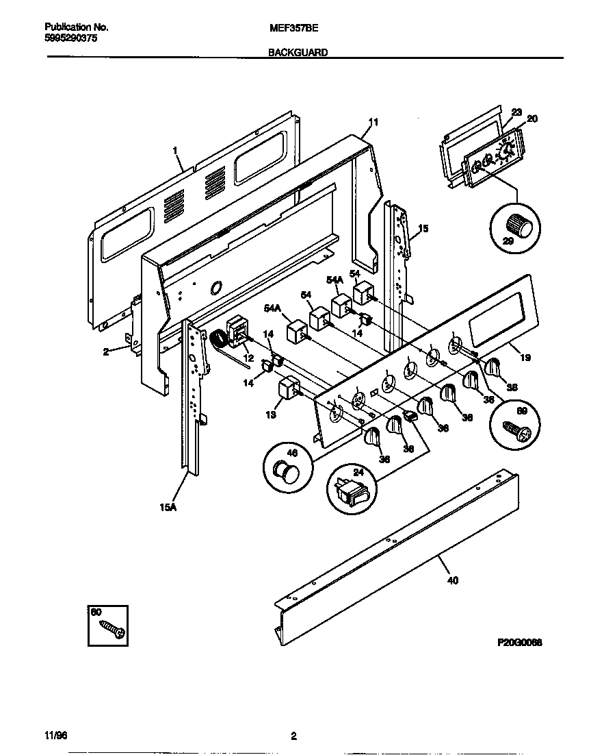 Universal/Multiflex (Frigidaire) MEF357BEWC backguard diagram
