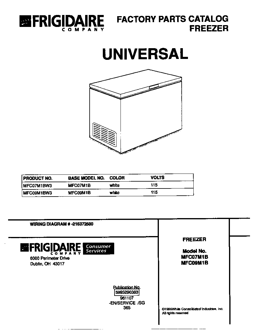 Universal/Multiflex (Frigidaire) MFC09M1BW3 cover diagram