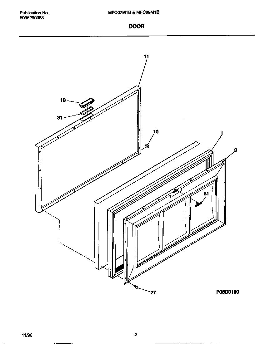 Universal/Multiflex (Frigidaire) MFC09M1BW3 door diagram
