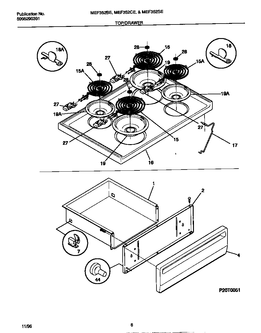 Universal/Multiflex (Frigidaire) MEF352SEDC top/drawer diagram