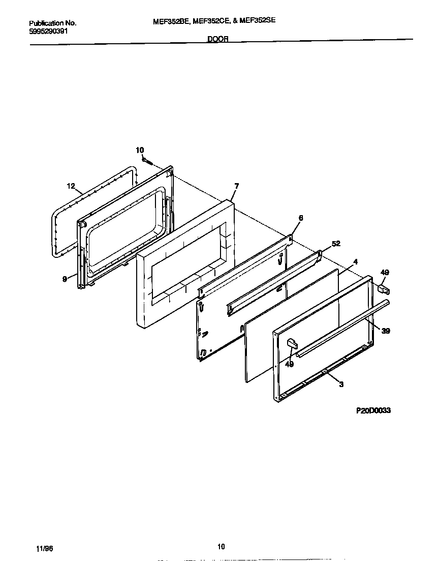 Universal/Multiflex (Frigidaire) MEF352SEDC door diagram