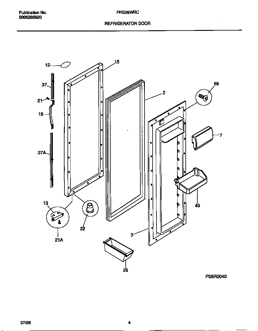 Frigidaire FRS26WRCW3 refrigerator door diagram