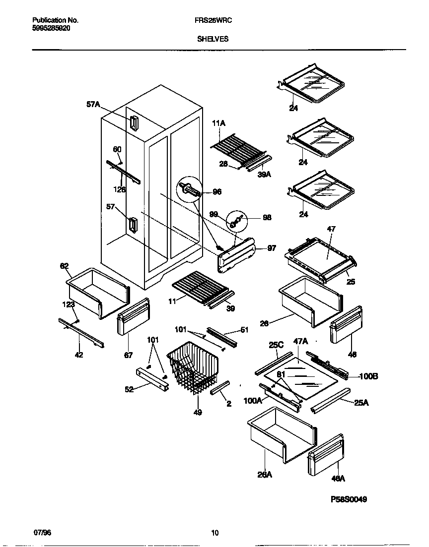Frigidaire FRS26WRCW3 shelves diagram