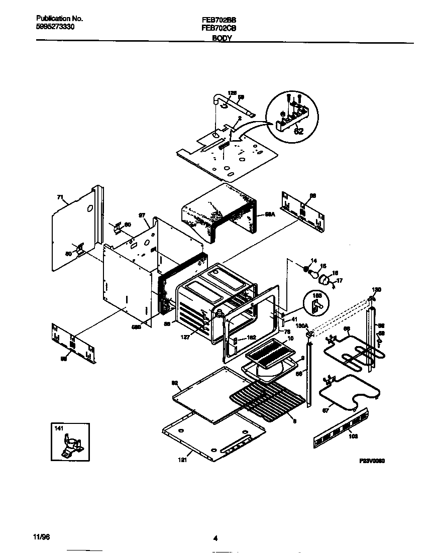 Frigidaire FEB702BBBF body diagram