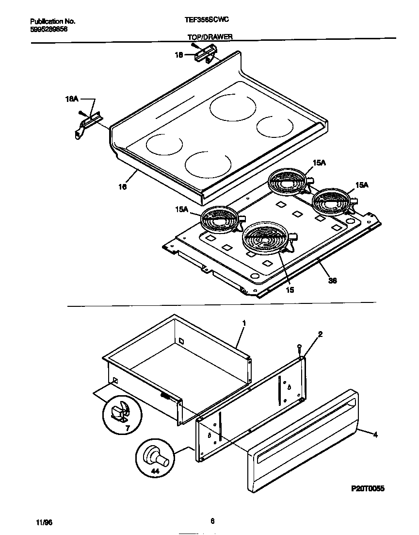 Tappan TEF356SCWC top/drawer diagram