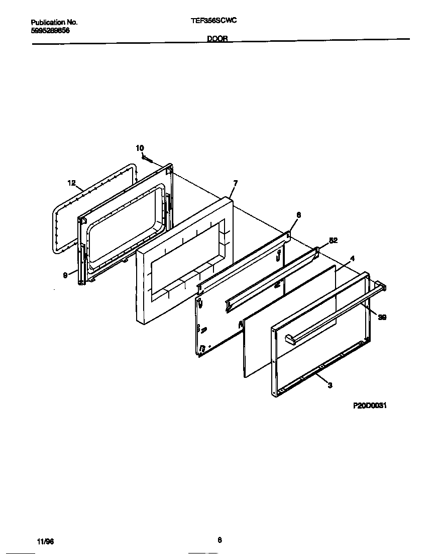 Tappan TEF356SCWC door diagram