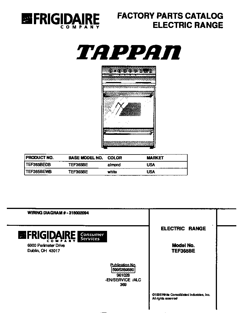 Tappan TEF365BEDB cover diagram