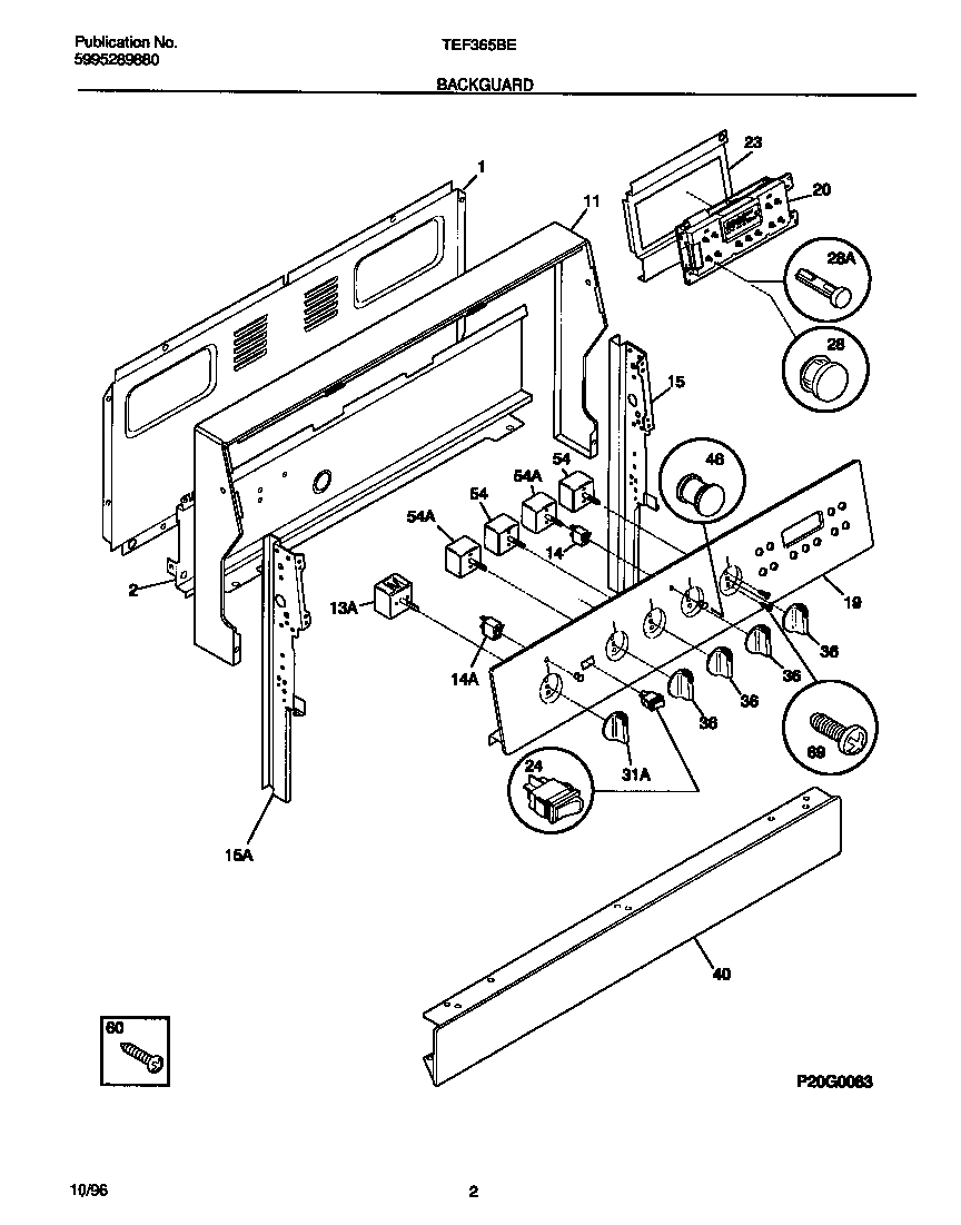 Tappan TEF365BEDB backguard diagram