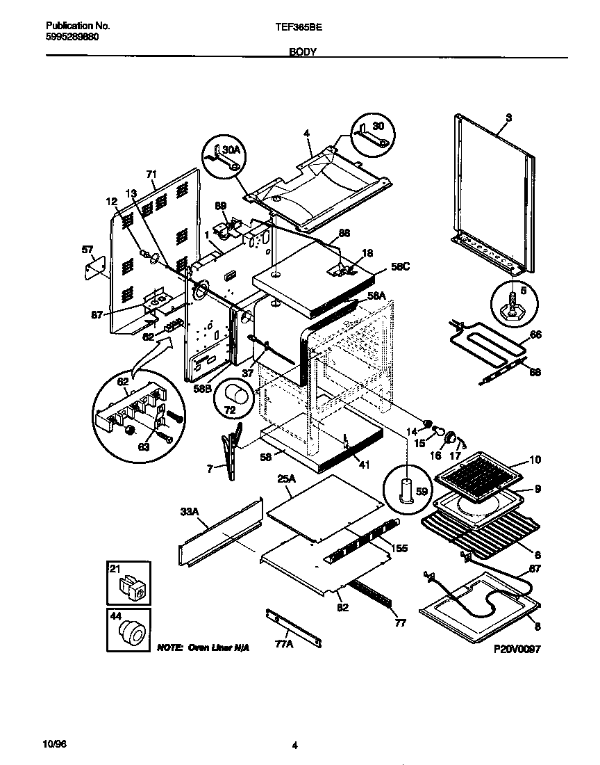 Tappan TEF365BEDB body diagram