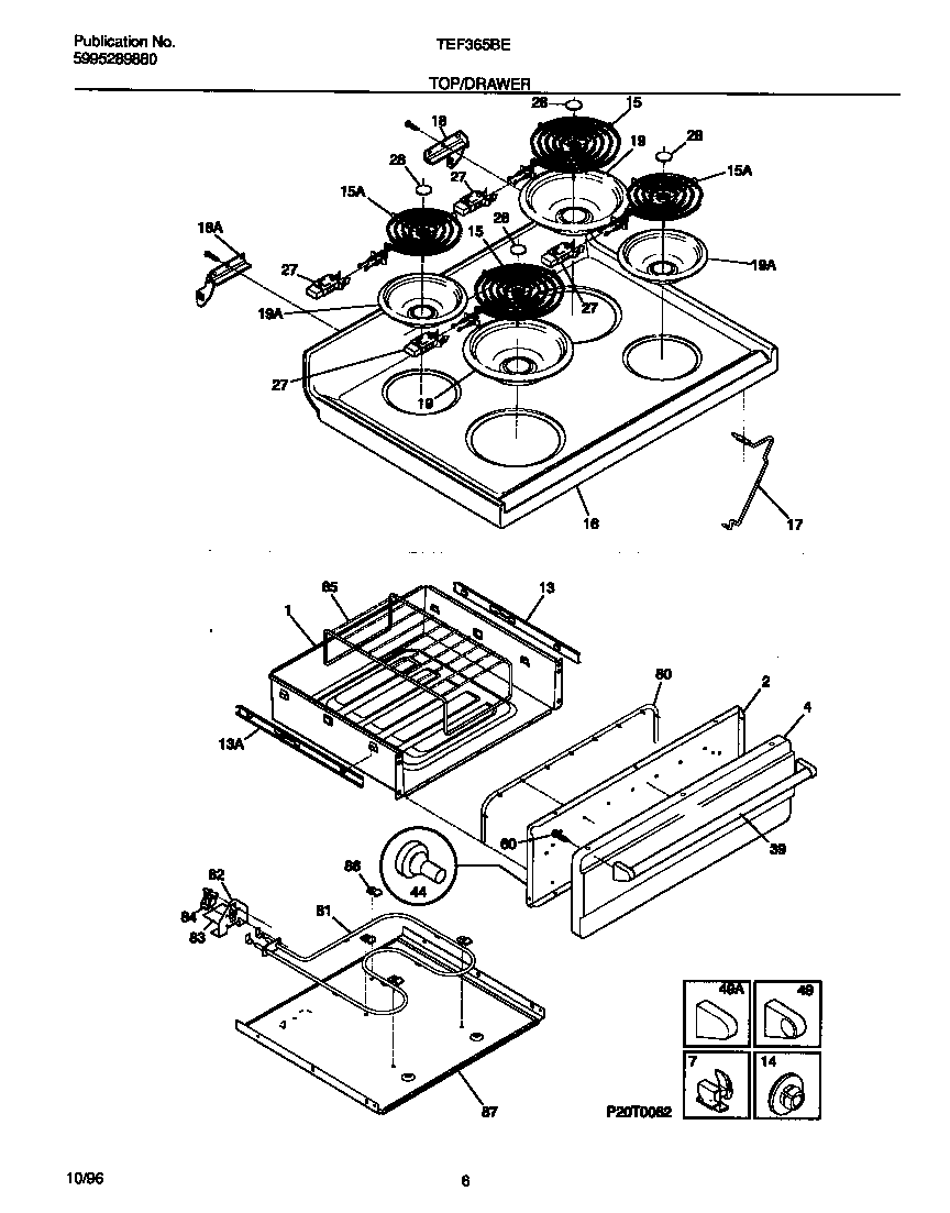 Tappan TEF365BEDB top/drawer diagram