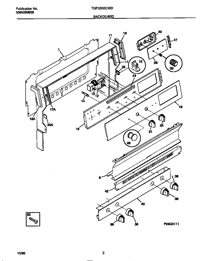 Tappan TGF350SCWD backguard diagram