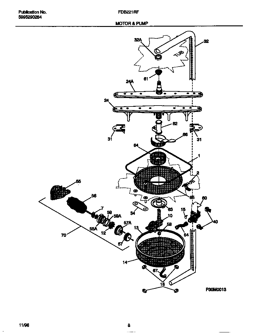 Frigidaire FDB221RFR1 motor & pump diagram