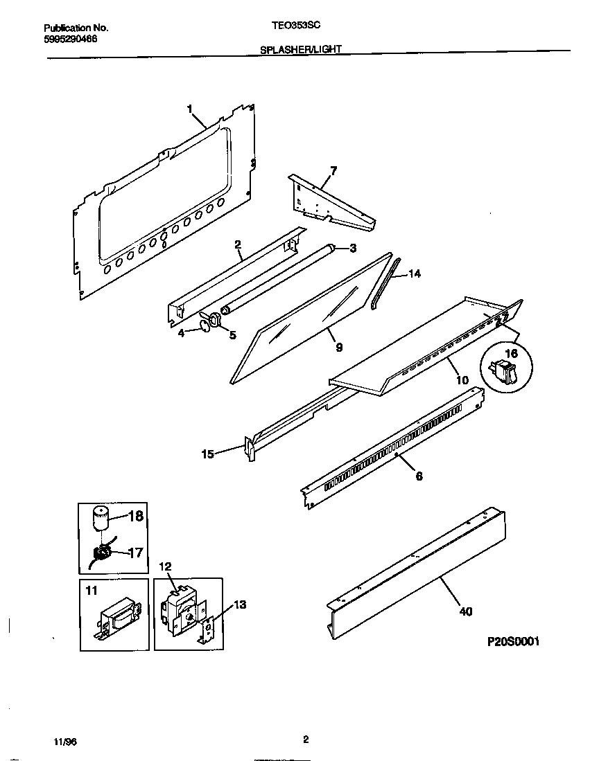 Tappan TEO353SCWD splasher/light diagram