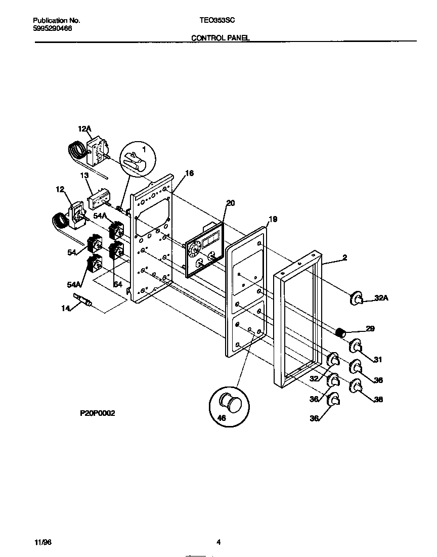 Tappan TEO353SCWD control panel diagram