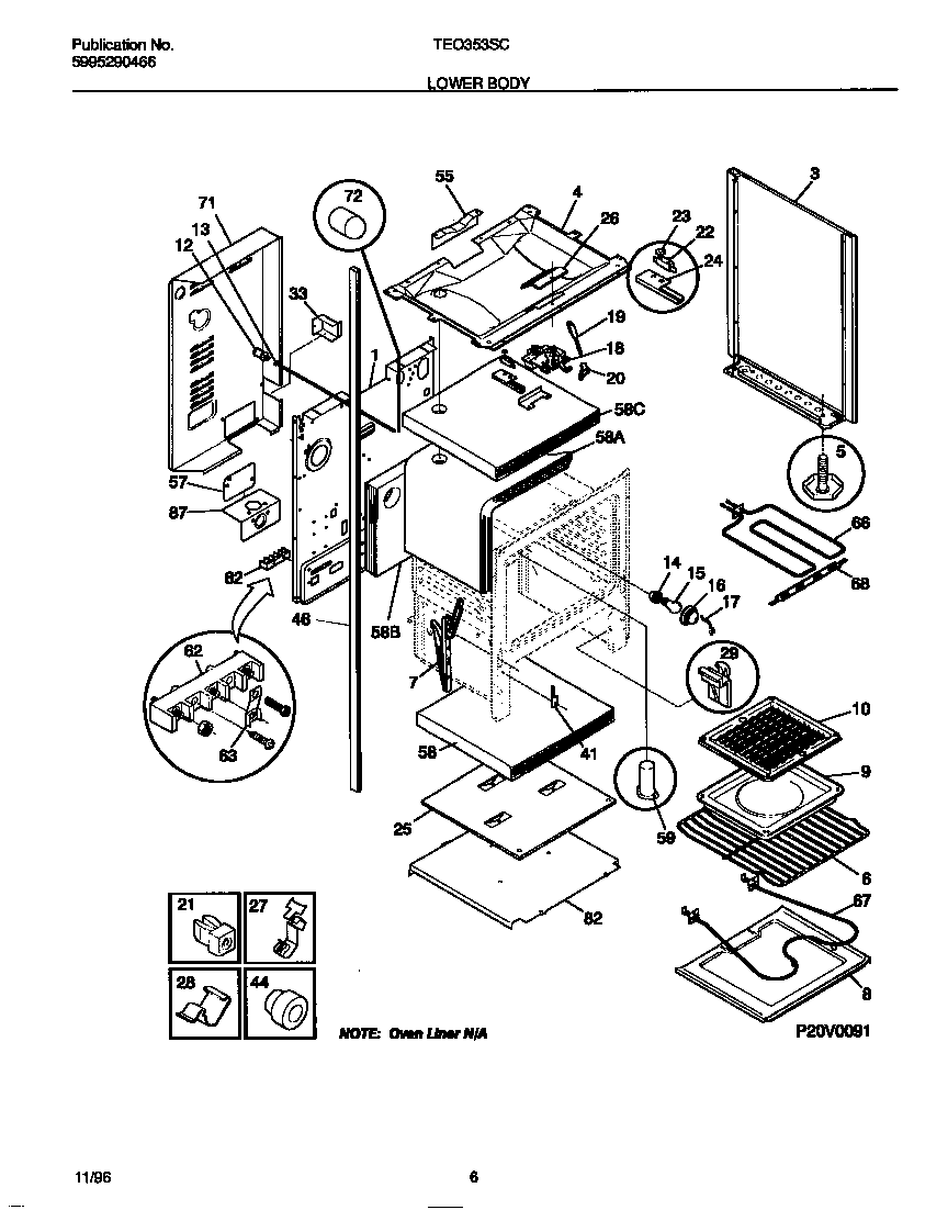 Tappan TEO353SCWD lower body diagram