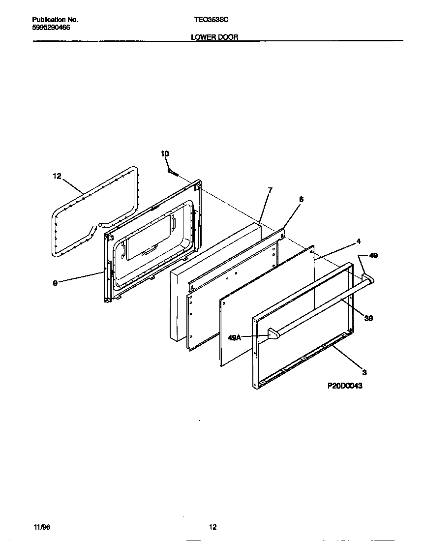 Tappan TEO353SCWD lower door diagram