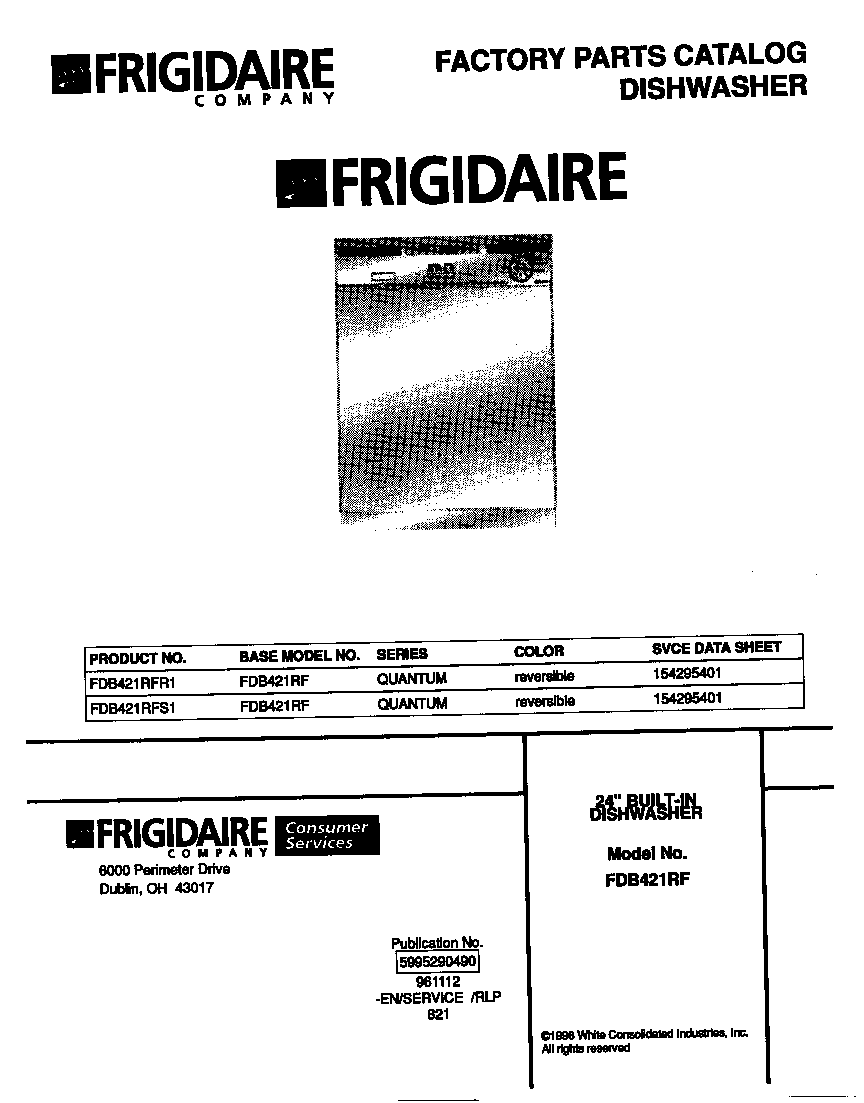Frigidaire FDB421RFS1 cover diagram