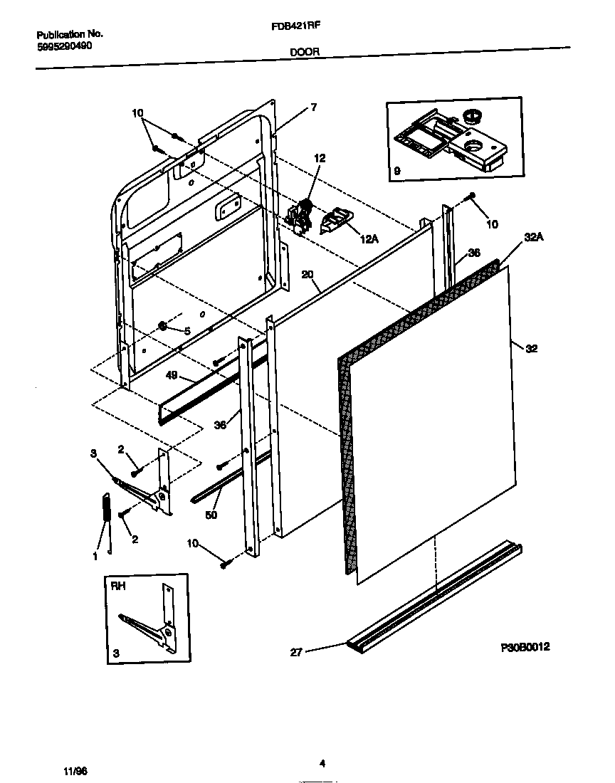 Frigidaire FDB421RFS1 door diagram
