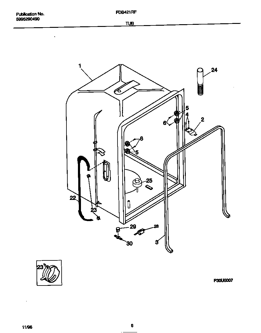 Frigidaire FDB421RFS1 tub diagram