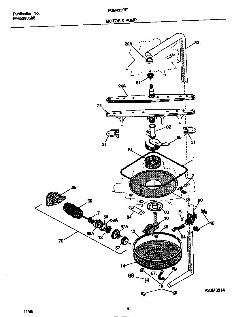 Frigidaire FDB435RFR1 motor & pump diagram