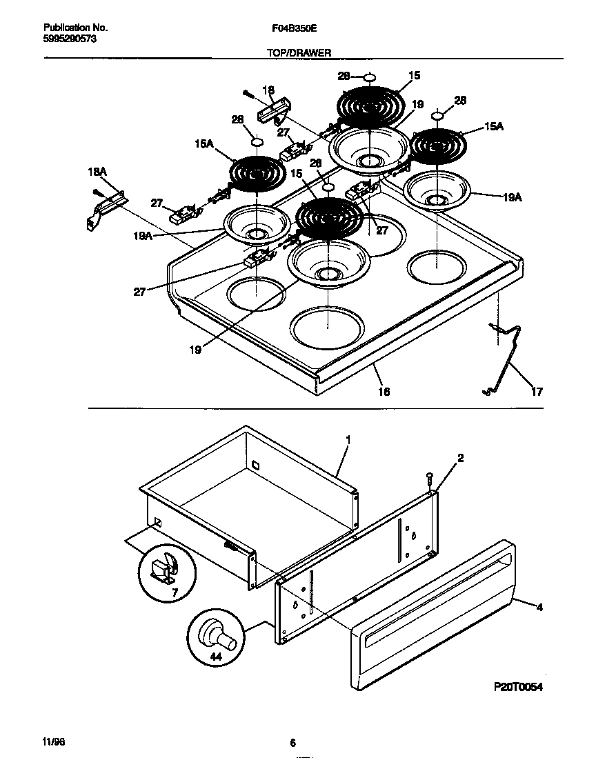 Frigidaire F04B350EWC top/drawer diagram