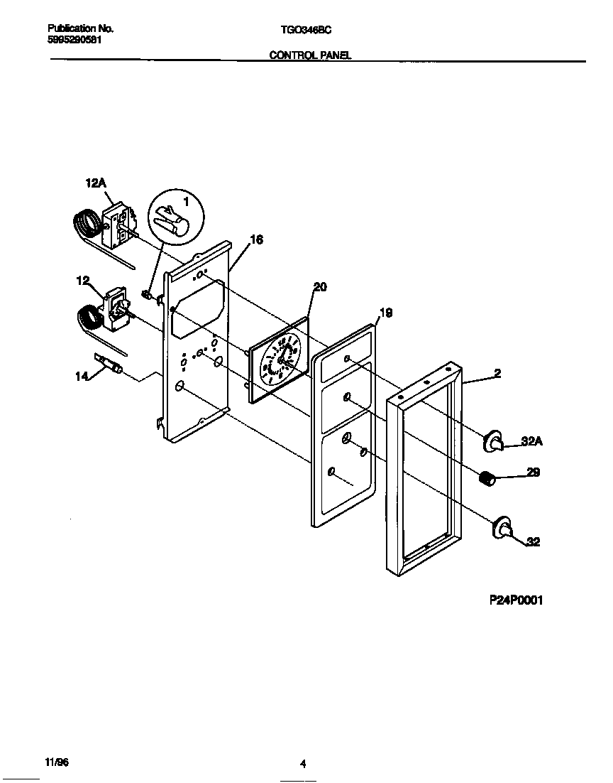 Tappan TGO346BCDD control panel diagram