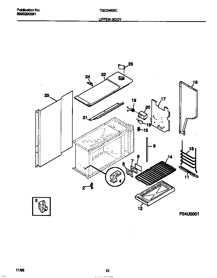 Tappan TGO346BCDD upper body diagram